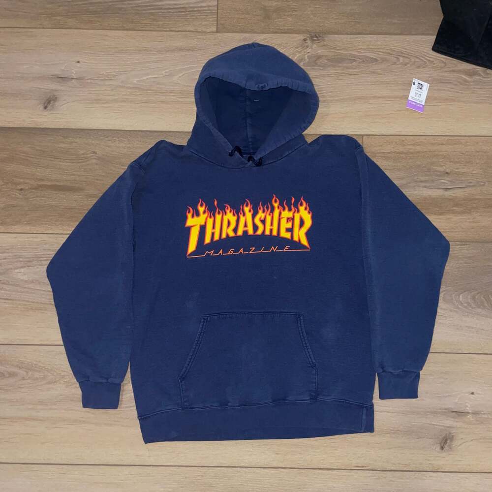 Thrasher Flame Logo Hoodie in Navy Blue